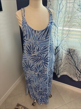 Sigrid Olsen Blue & White Tropical Print Maxi Dress